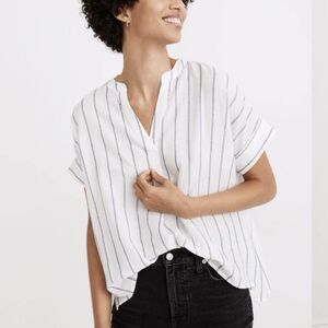 Madewell Oversized Tunic Top XXS Striped Popover Beachy Preppy Coastal Cotton